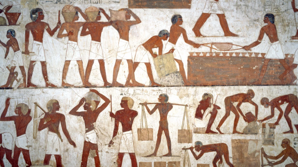 雷克米爾墓壁畫中的細節，據說描繪的是埃及人與努比亞人和閃米特奴隸在一起的場景。