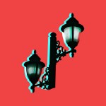 A lamppost on a red background.