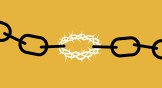 A chain with the crown of thorns as the middle link on a golden background