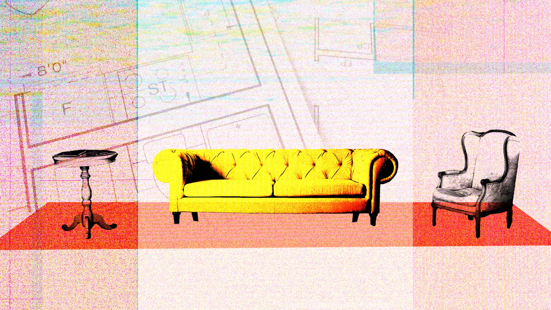 A stylized image of different types of furniture.