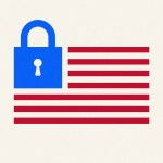 An American flag with a blue padlock replacing the stars.