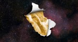 An image of outer space getting torn away to reveal angels and heaven.