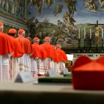 Cardinals in the Sistine Chapel at the Vatican on the first day of the conclave.