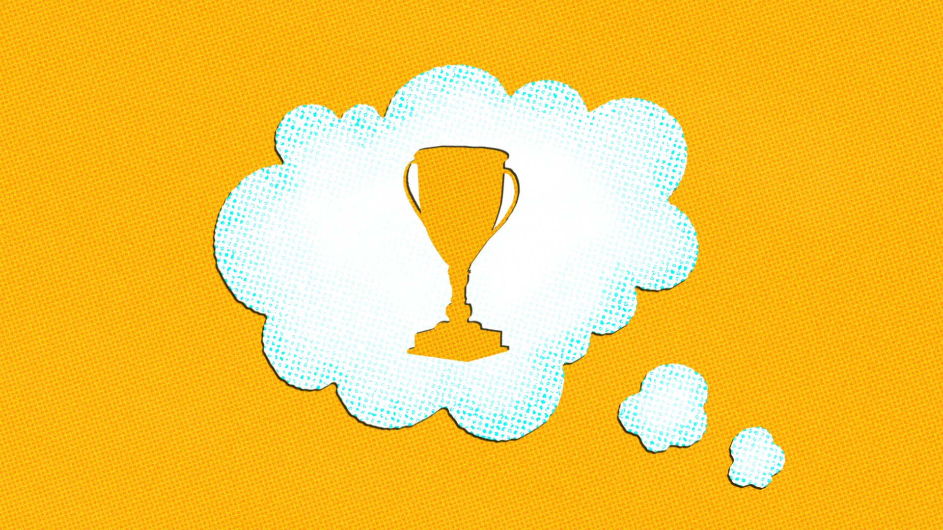A thought bubble with the shape of a trophy cut out of it.