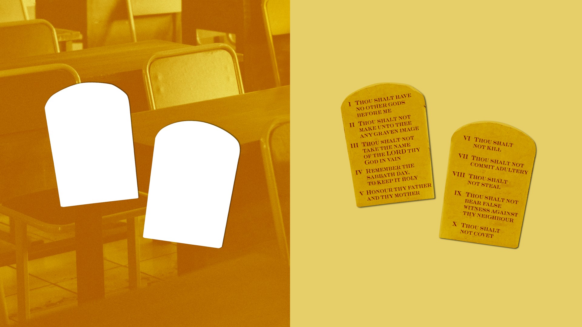 A classroom with the ten commandments cutout