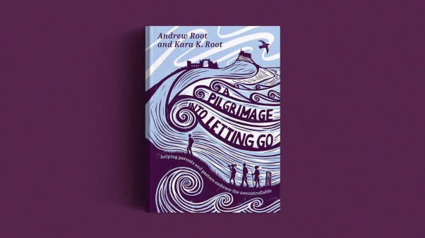 The book cover on a purple background.