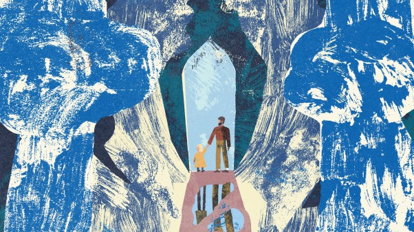 An illustration of a father and daughter holding hands.